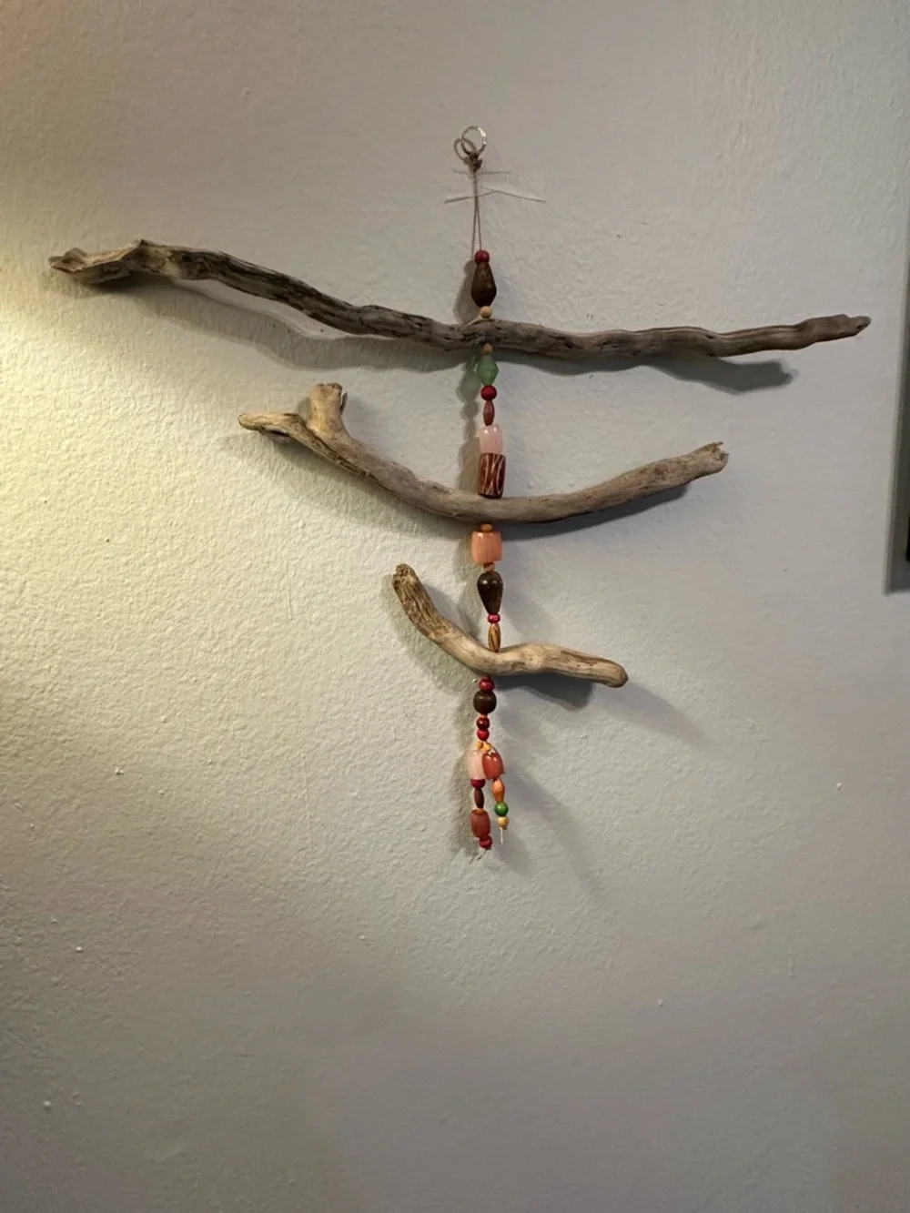 Boho Driftwood Beaded Wall Hanging - Pink & Brown